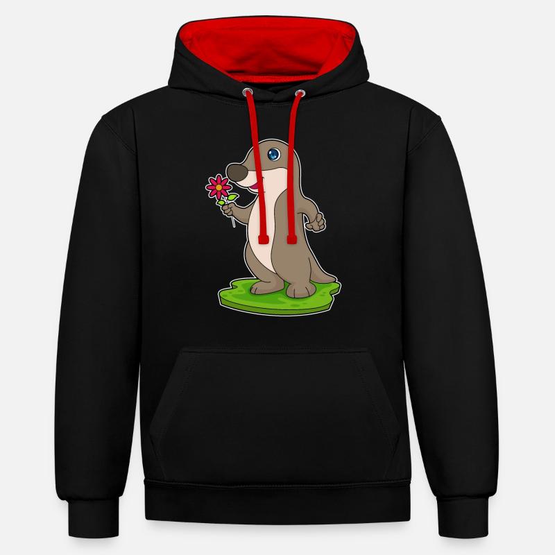 Loutre à fleur - Sweat à capuche contrasté - noir/rouge