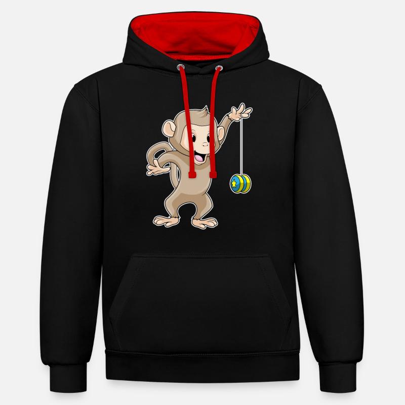 Singe avec Jojo - Sweat à capuche contrasté - noir/rouge