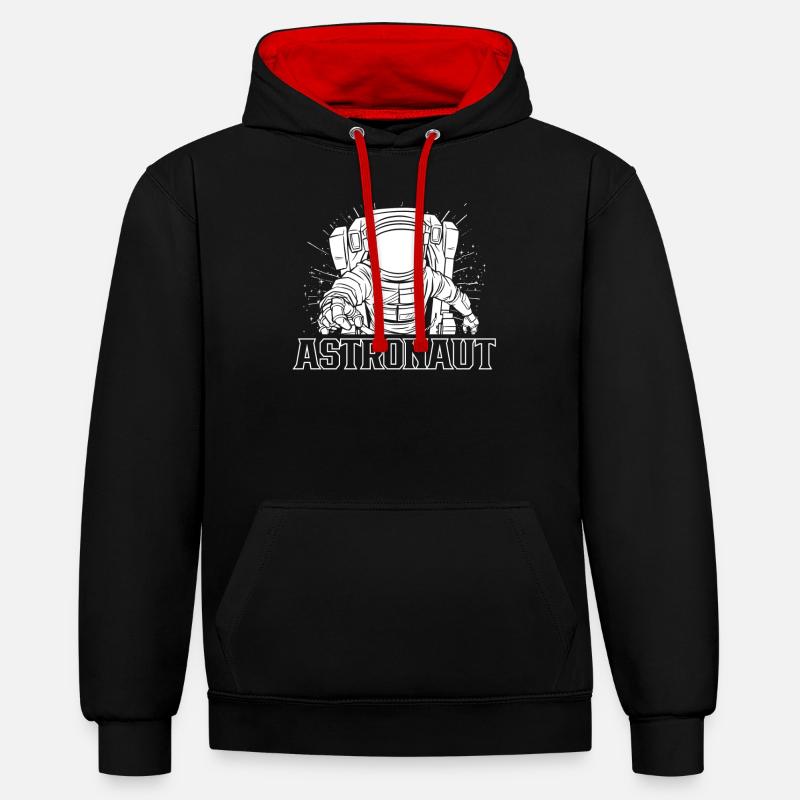 Astronaute Space Rocket Astronomy Planets - Sweat à capuche contrasté - noir/rouge