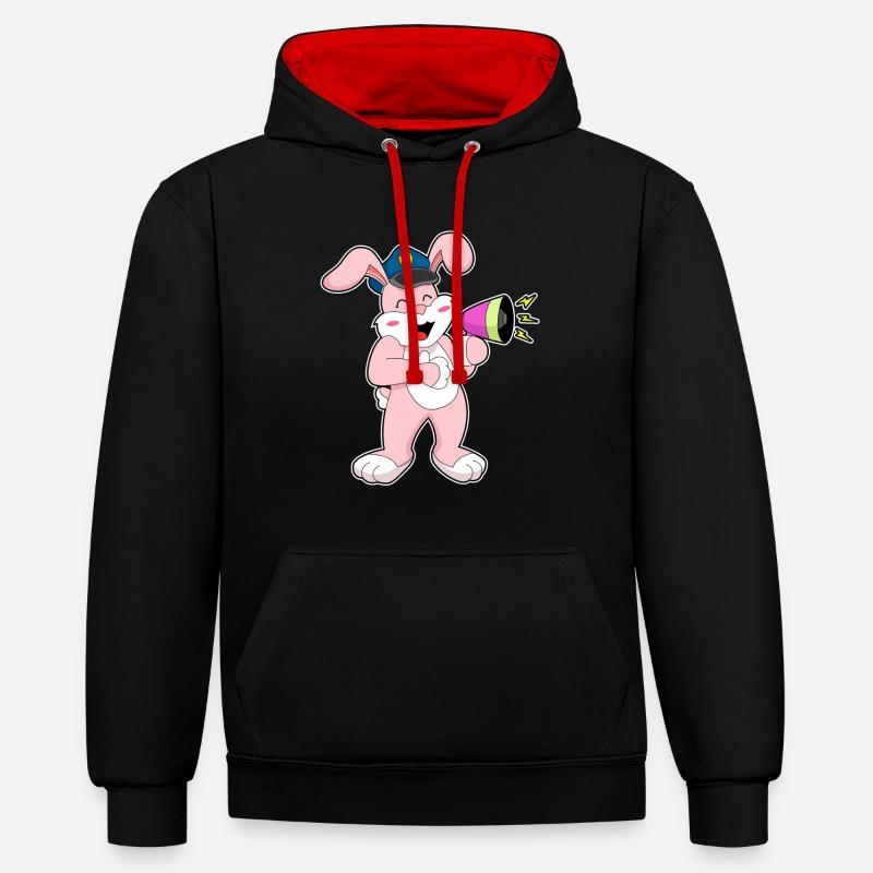 Rabbit Policier Microphone - Sweat à capuche contrasté - noir/rouge