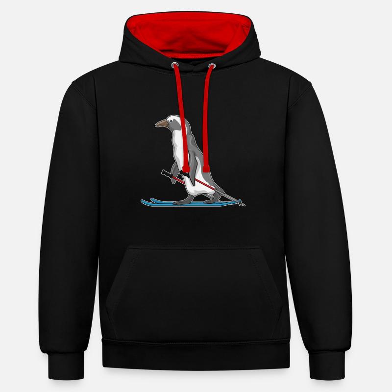 Penguin Skier Ski - Sweat à capuche contrasté - noir/rouge