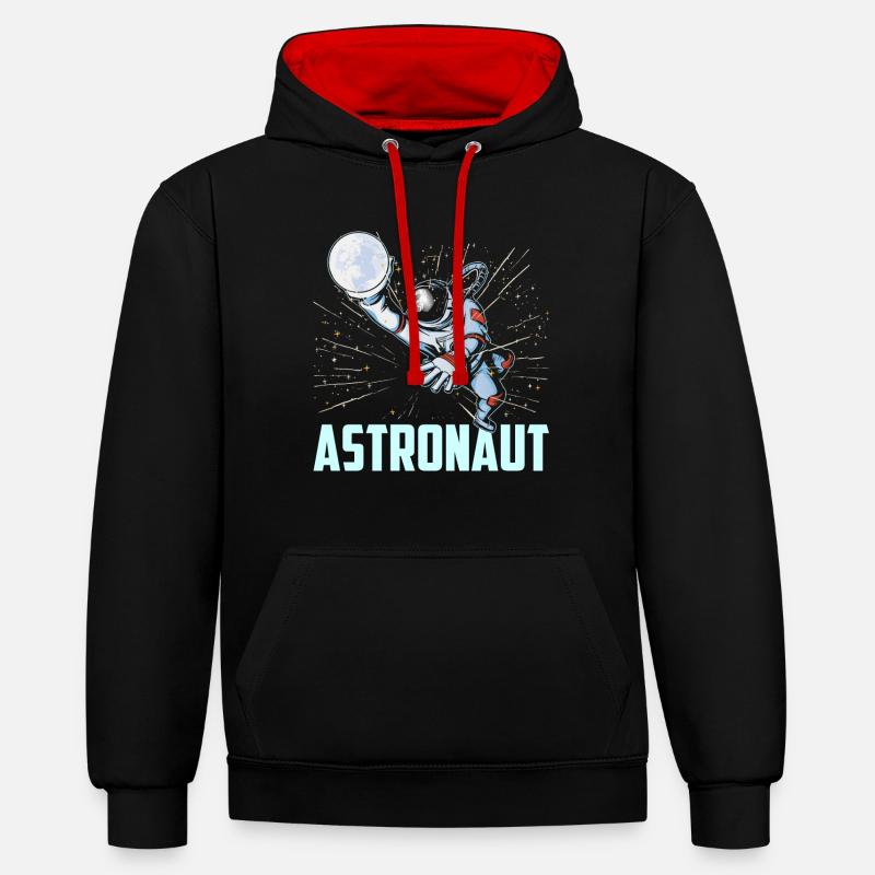 Astronaute Space Astronomy Rocket Planets - Sweat à capuche contrasté - noir/rouge