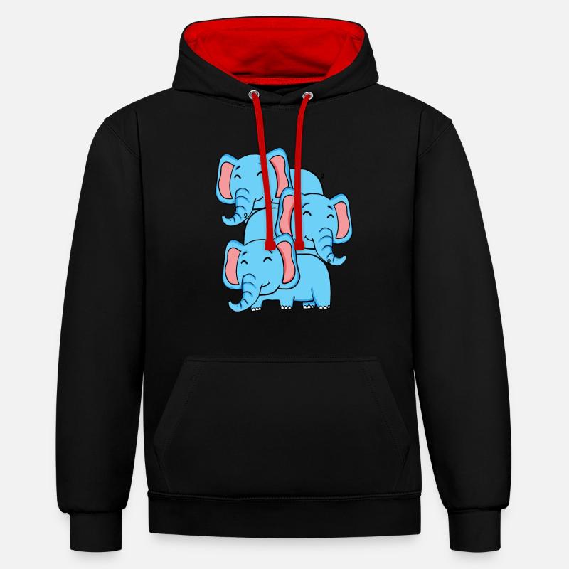 Éléphants mignons - Eléphant - Sweat à capuche contrasté - noir/rouge