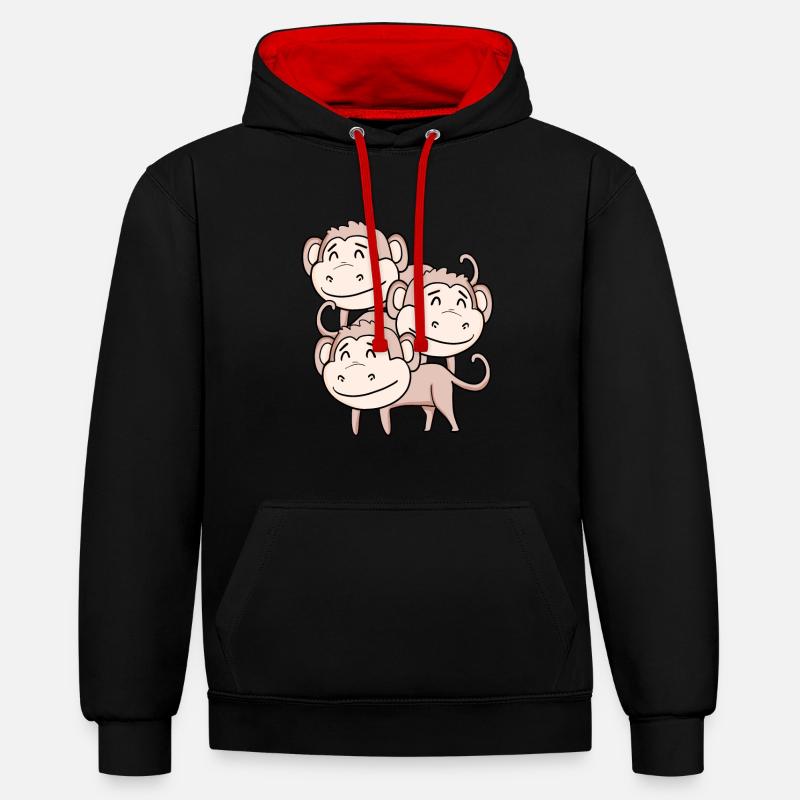Singes mignons - Singe - Sweat à capuche contrasté - noir/rouge