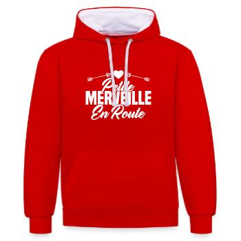 Femme Petite Merveille En Route Future Grossesse - Sweat à capuche contrasté - rouge/blanc - Devant - Liana (172cm) & Jaron (178cm)