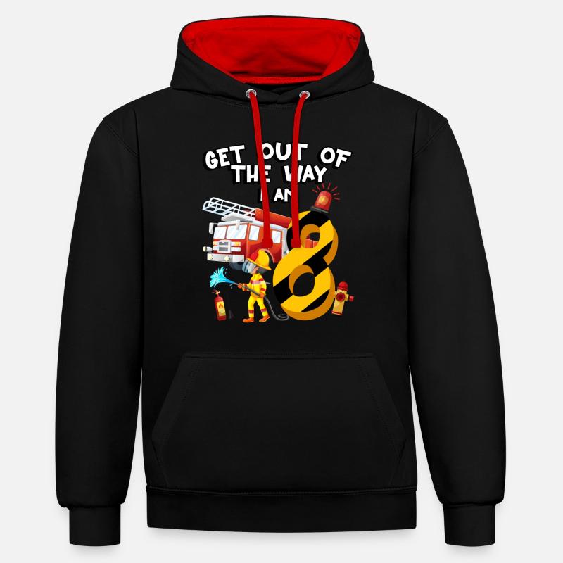 Pompiers pompiers J’ai 8 ans - Sweat à capuche contrasté - noir/rouge