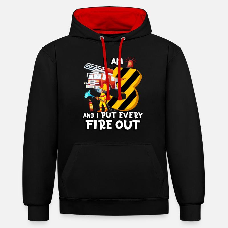 Pompiers pompiers J’ai 3 ans - Sweat à capuche contrasté - noir/rouge