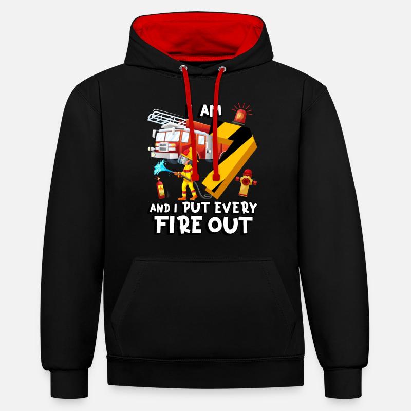 Pompier Pompiers J’ai 7 ans - Sweat à capuche contrasté - noir/rouge