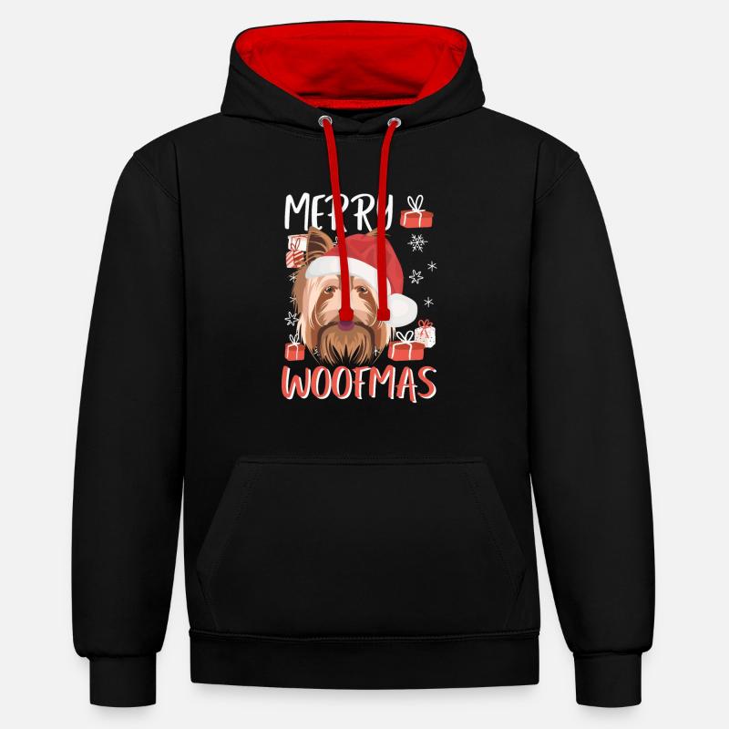 Yorkshire Terrier Joyeux Noël - Sweat à capuche contrasté - noir/rouge