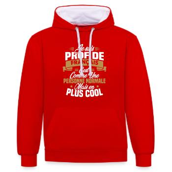 Je suis prof de français - Sweat à capuche contrasté - rouge/blanc - Devant - Liana (172cm) & Jaron (178cm)