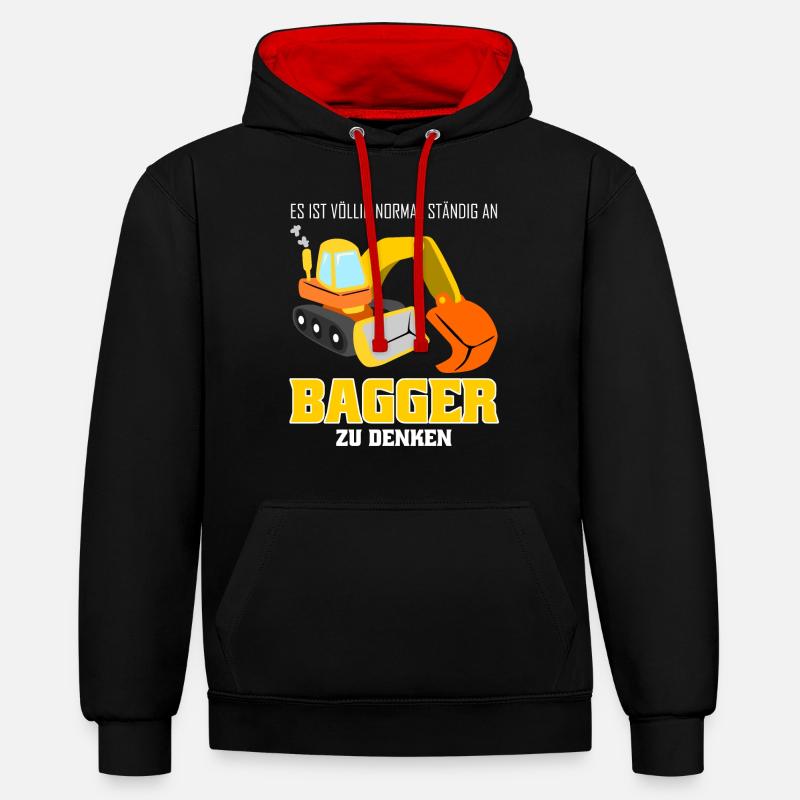 Bagger lustig Baustelle Baggerfahrer - Kontrast-Hoodie - Schwarz/Rot