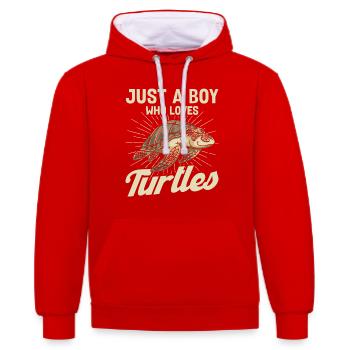 Just A Boy Who Loves Turtles - Contrast hoodie - red/white - Front - Liana (172cm) & Jaron (178cm)