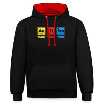 Autismus - Kontrast-Hoodie - Schwarz/Rot - Vorne - Anna (173cm) & Nico (186cm)
