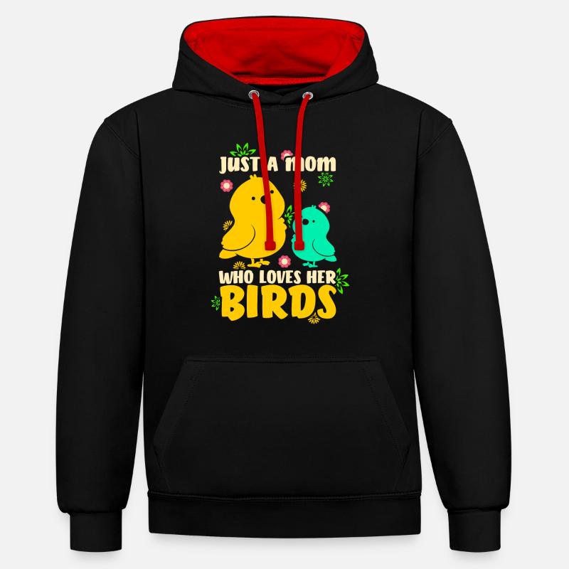 Vogel Mutter Vögel Mutterliebe - Kontrast-Hoodie - Schwarz/Rot
