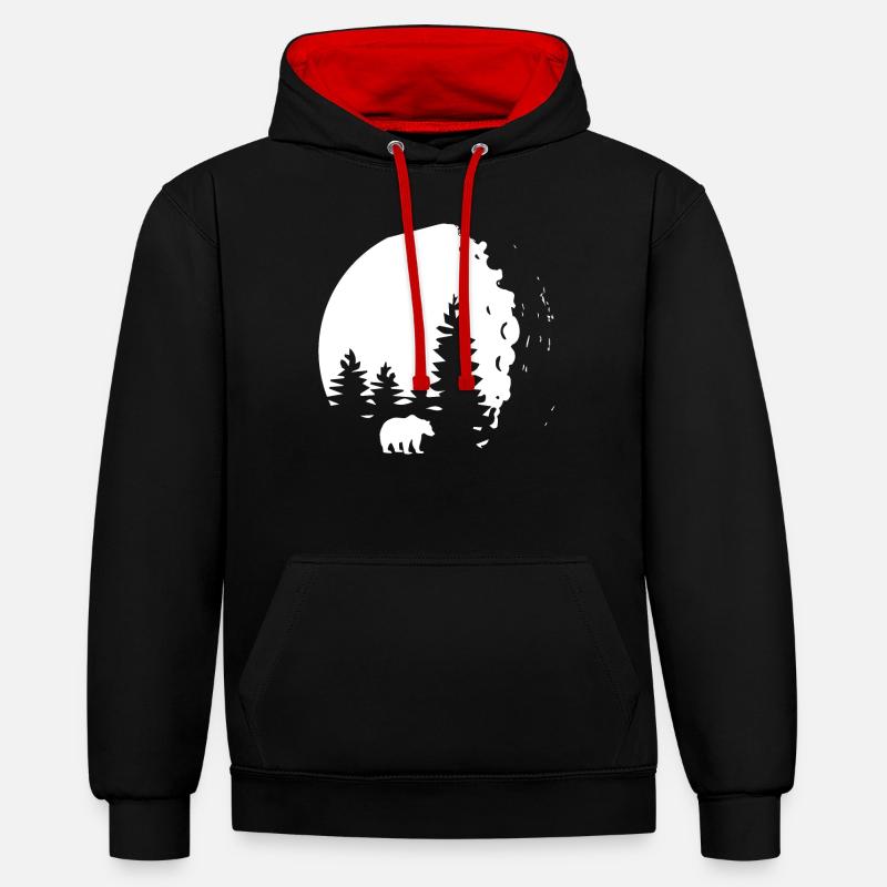 Arbres - Ours - (4) - Sweat à capuche contrasté - noir/rouge