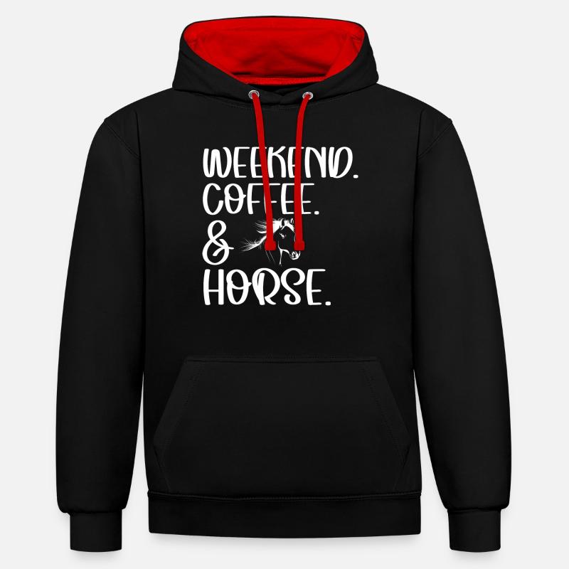 Café et cheval le week-end - - Sweat à capuche contrasté - noir/rouge
