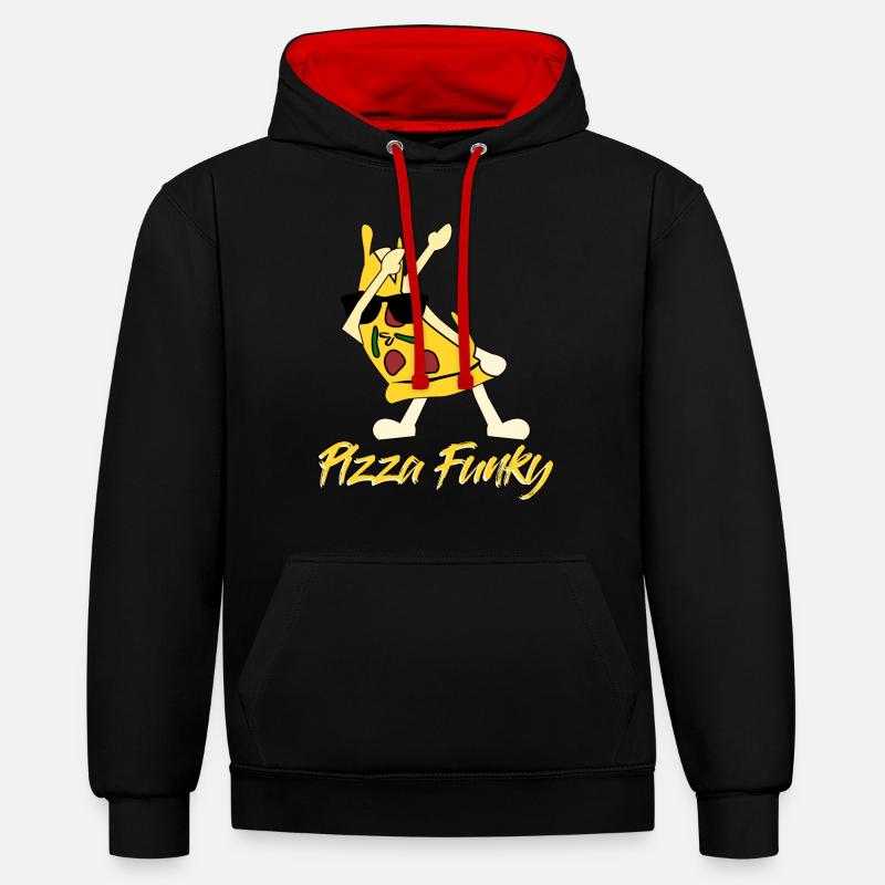 Pizza Funghi oder Funky Pizzabäcker - Kontrast-Hoodie - Schwarz/Rot