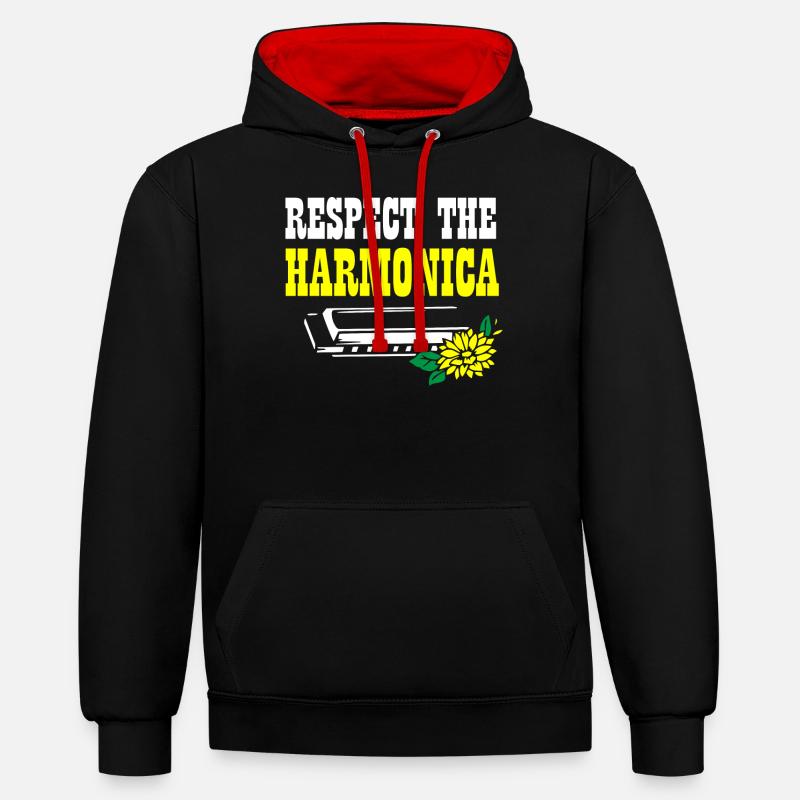 Harmonica player, Harmonica music - Contrast hoodie - black/red