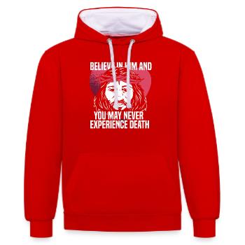 Christ Christianisme Cœur - Sweat à capuche contrasté - rouge/blanc - Devant - Liana (172cm) & Jaron (178cm)