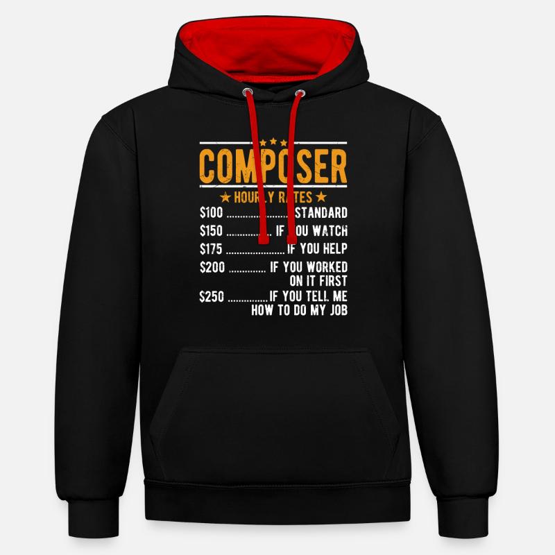 Compositeur Salaire horaire - Sweat à capuche contrasté - noir/rouge