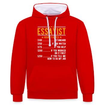 Essayiste Salaire horaire - Sweat à capuche contrasté - rouge/blanc - Devant - Liana (172cm) & Jaron (178cm)