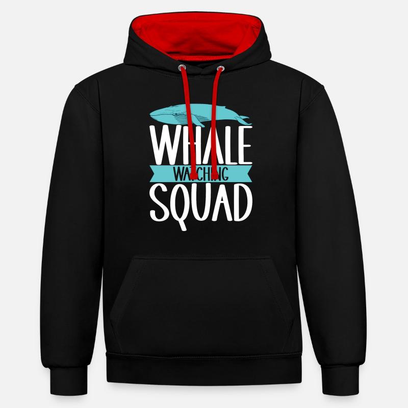 Observateurs de baleines - Sweat à capuche contrasté - noir/rouge