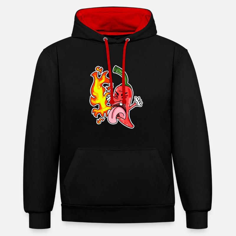 Piment - piments forts - Sweat à capuche contrasté - noir/rouge