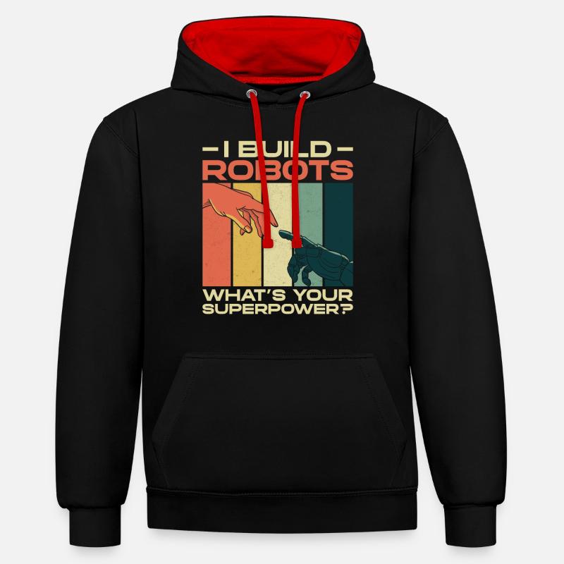 Robot Robotics Engineer Retro - Kontrast-Hoodie - Schwarz/Rot
