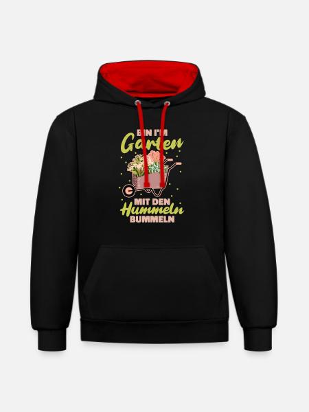 Hobbygärtner Garten Hummel - Kontrast-Hoodie - Schwarz/Rot