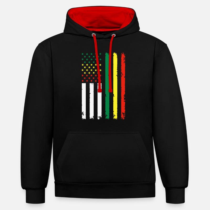 Drapeau de l’indépendance américaine Juneteenth - Sweat à capuche contrasté - noir/rouge