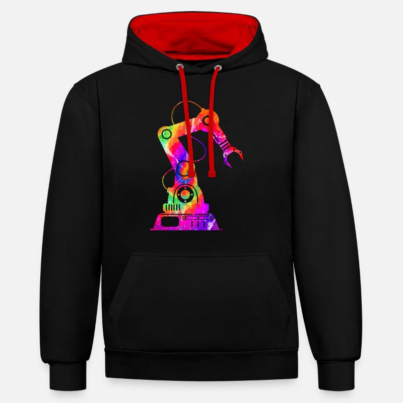 Robot Robotics Engineer Tie Dye - Kontrast-Hoodie - Schwarz/Rot