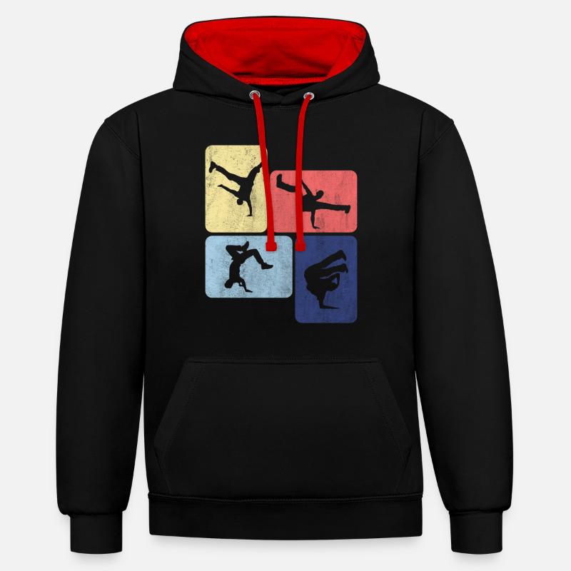 Breakdance Rétro Breakdancer Danse - Sweat à capuche contrasté - noir/rouge