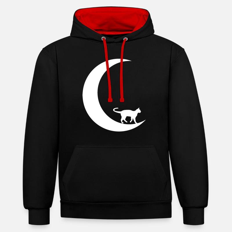 Croissant de Lune - Chat - - Sweat à capuche contrasté - noir/rouge
