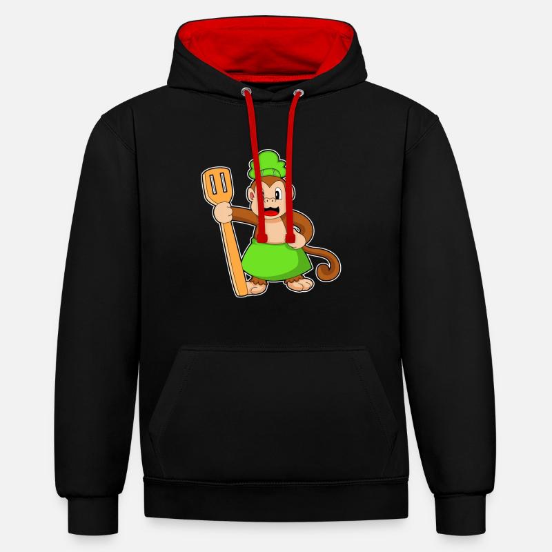 Spatule de cuisson Monkey - Sweat à capuche contrasté - noir/rouge