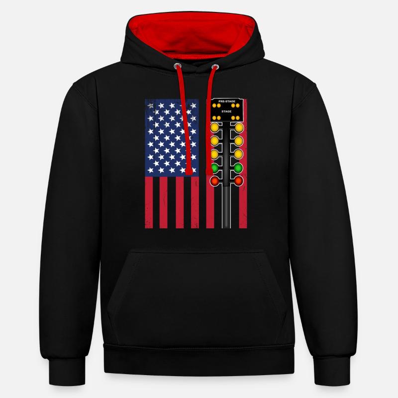 Drapeau de Drag Racing USA - Sweat à capuche contrasté - noir/rouge