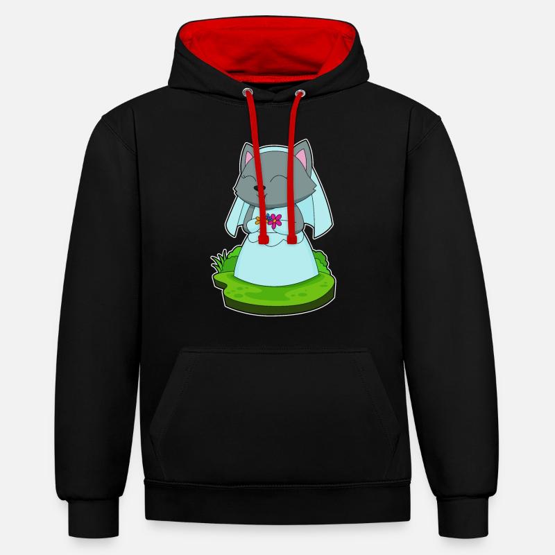Cat Bride Fleurs Mariage - Sweat à capuche contrasté - noir/rouge