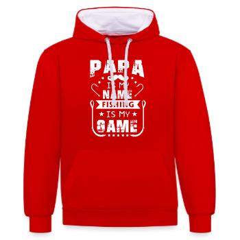 Papa is my name Fishing is my game 2 - - Contrast hoodie - red/white - Front - Liana (172cm) & Jaron (178cm)