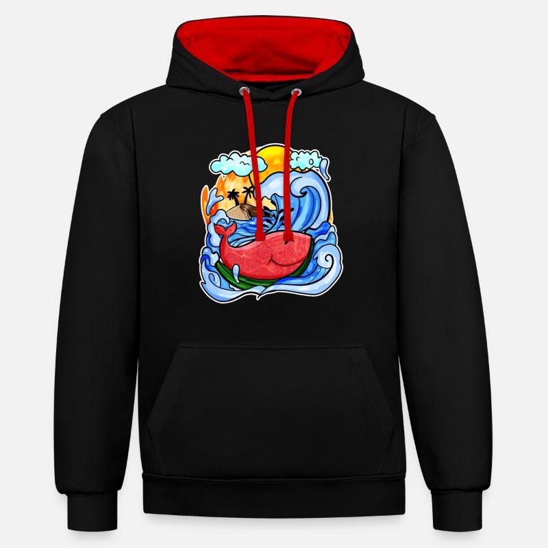 Baleine pastèque - Sweat à capuche contrasté - noir/rouge