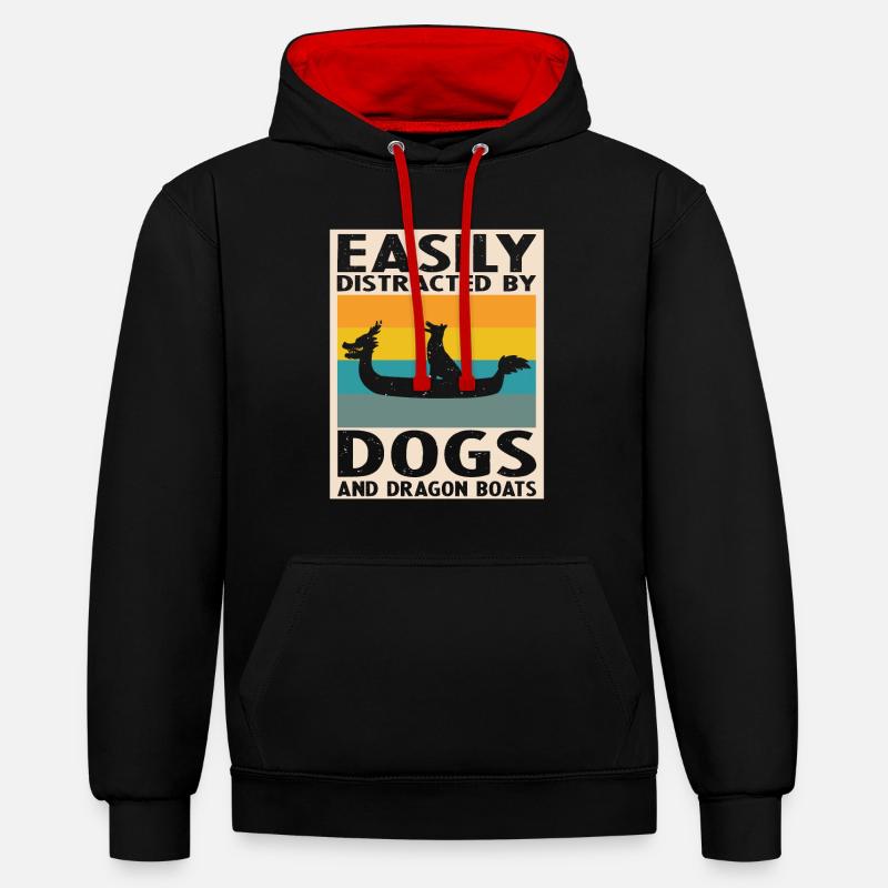 Drachenboot und Drachenboot Crew - Kontrast-Hoodie - Schwarz/Rot