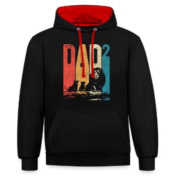 Dad Hoch 2 Papa Hoch 2 Kinder Zweifacher Papa Löwe - Kontrast-Hoodie - Schwarz/Rot - Vorne - Anna (173cm) & Nico (186cm)