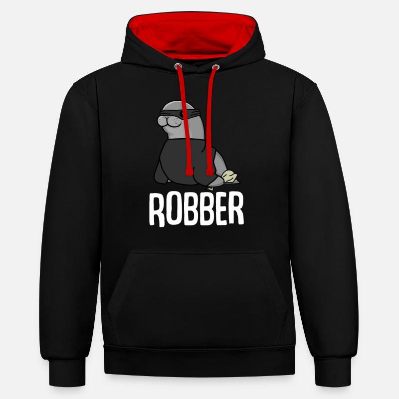 phoque, voleur, voleur, cambrioleur, phoque; - Sweat à capuche contrasté - noir/rouge