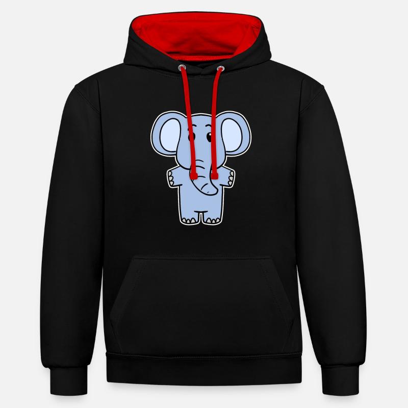 Mignon petit éléphant - Sweat à capuche contrasté - noir/rouge