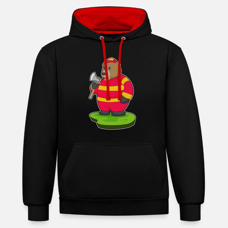 Hache de pompier ours - Sweat à capuche contrasté - noir/rouge