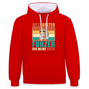 Lustiger Vater Spruch - Papa der beste Furzer - Kontrast-Hoodie - Rot/Weiß - Vorne - Liana (172cm) & Jaron (178cm)