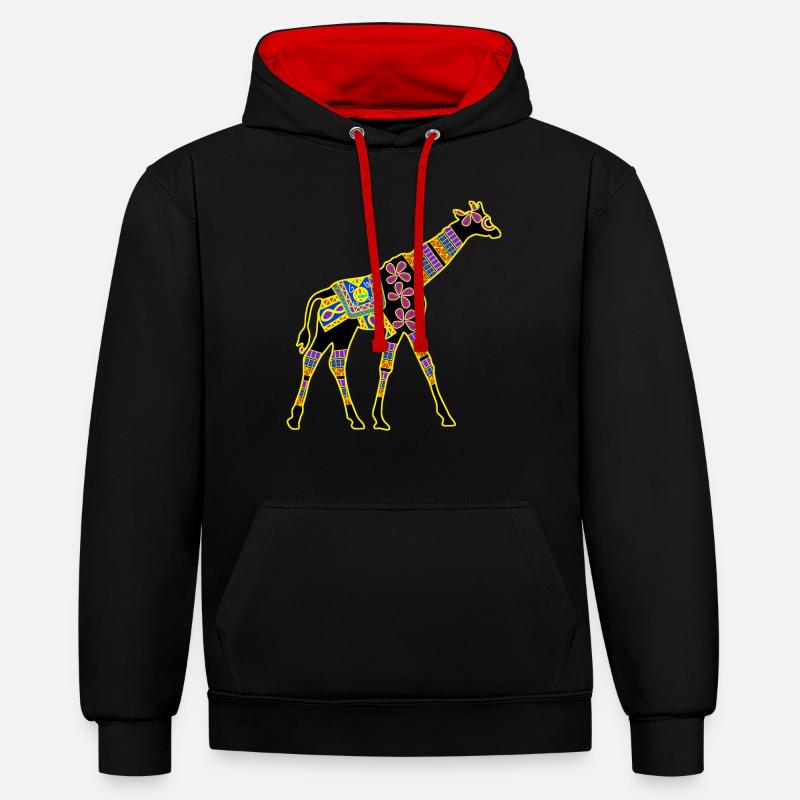Giraffe Pattern Giraffe - Contrast hoodie - black/red
