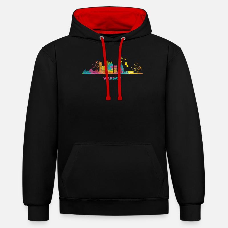 Varsovie Skyline Varsovie - Sweat à capuche contrasté - noir/rouge