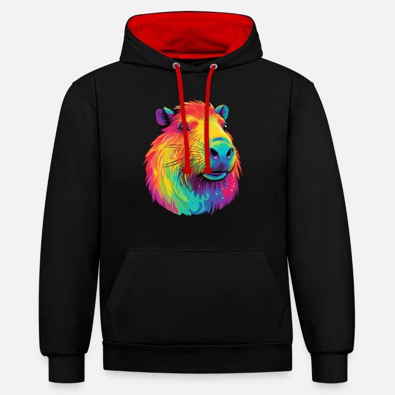 Capybara Low Rainbow Design - Sweat à capuche contrasté - noir/rouge