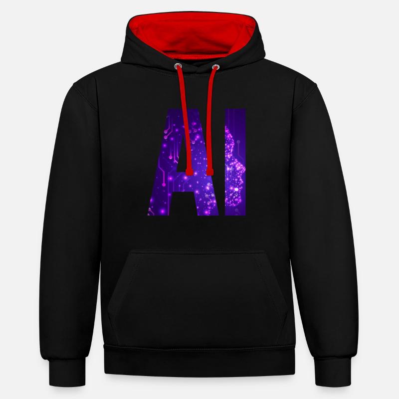 AI Artificial Intelligence - Kontrast-Hoodie - Schwarz/Rot