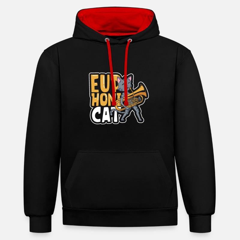 Euphonicate - chat avec euphonium - Sweat à capuche contrasté - noir/rouge