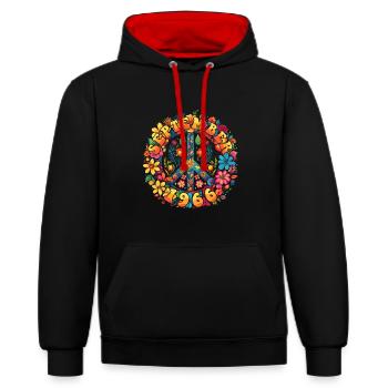 Flower Power Hippie Geburstag - September 1966 - Kontrast-Hoodie - Schwarz/Rot - Vorne - Anna (173cm) & Nico (186cm)
